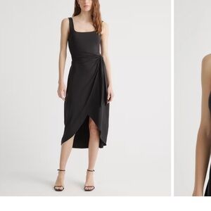 Quince Black Midi Dress with Wrap Detail